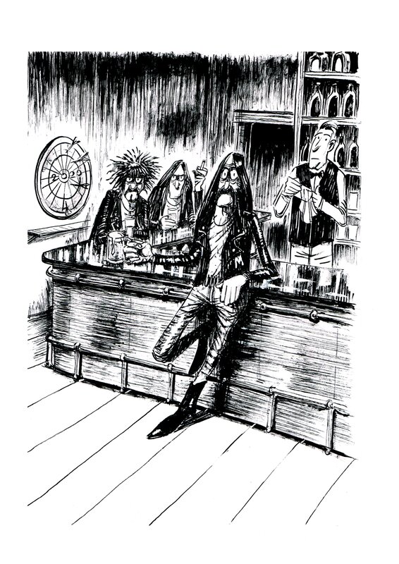 En vente - Johann Guyot, Motörhead au troquet - Illustration originale