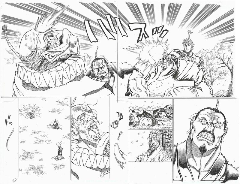 En vente - Tetsuya Hagesawa, Sekigahara | Tetsuya Hasegawa | Leed Publishing | pgs 44+45 - Planche originale