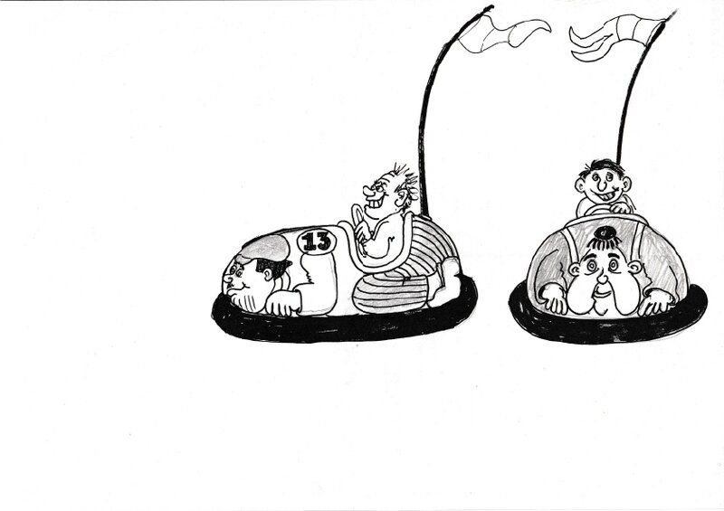 Urbanus, Urbain Servranckx, Ontwerp botsauto's 'De pretparkprutsers' - Original Illustration
