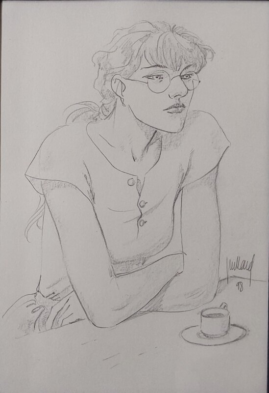 Ève au café par André Juillard - Illustration originale