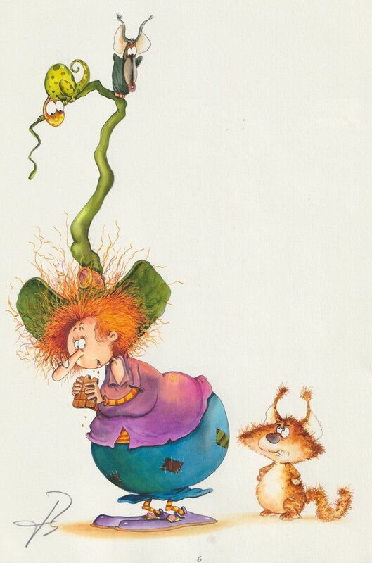 François Ruyer, La sorcière et le chat - Original Illustration