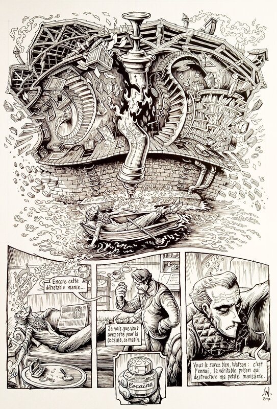 Benoît Dahan, Cyril Lieron, Conan Doyle, Dahan, Dans la tête de Sherlock Holmes, Tome 1, planche n°2, 2017. - Comic Strip