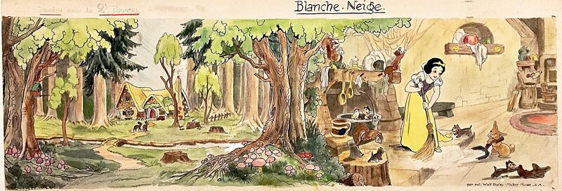 Studios Disney, Walt Disney, Walt Disney, illustration n°3, Blanche Neige et les 7 nains, 1938. - Illustration originale