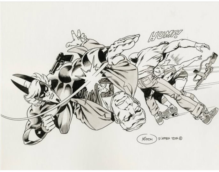 En vente - Jean-Yves Mitton, Ciro Tota, Mitton, Photonik, illustration Le casse du milénaire, 2022. - Illustration originale