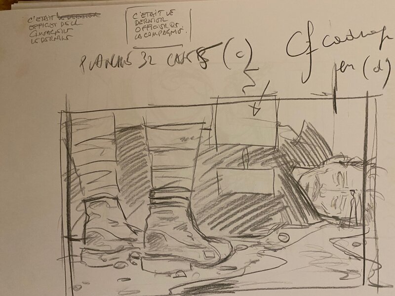 Stéphan Agosto, croquis originaux préparatoires, case 5, planche 32, 