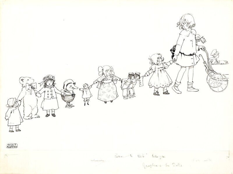 Honor C. Appleton Josephine and Her Dolls End Papers Illustration Original Art (Blackie and Sons Limited, 1916) - Illustration originale