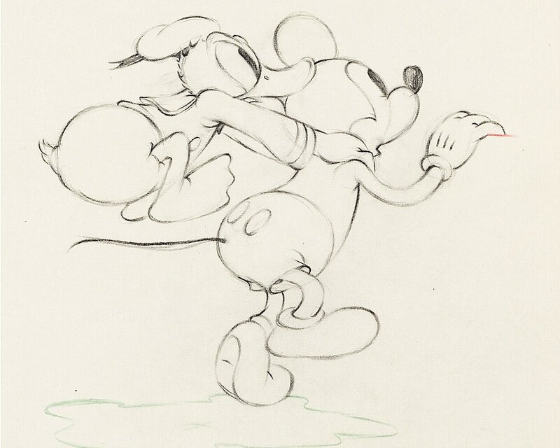Mickey's Trailer Mickey Mouse and Donald Duck Animation Drawing (Walt Disney, 1938) - Dédicace