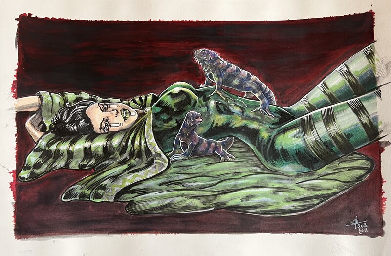 For sale - Laurent Calmejane, Thanos - La Déesses aux iguanes - - Original Illustration