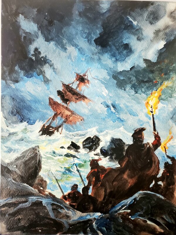 Gwendal Lemercier, LES NAUFRAGEURS couleur directe - Illustration originale