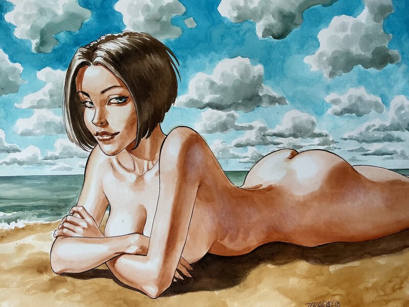 Pin-Up à la plage par Pierre Taranzano - Illustration originale