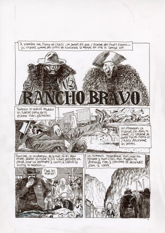 For sale - Blutch, Rancho Bravo – Histoire 8 – La dernière chance d’Abigail et Fauvette – Planche originale 1 - Comic Strip