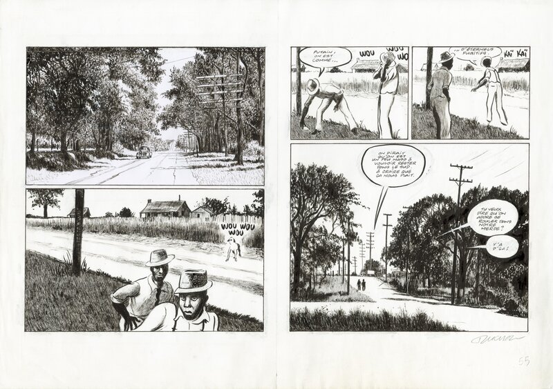 En vente - Frantz Duchazeau, Les derniers jours de Robert Johnson – Double planche originale 54-55 - Planche originale
