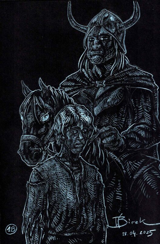 Wojciech Birek, Marqué par l'obscurité  / Naznaczony mrokiem  - dedicace - Original art