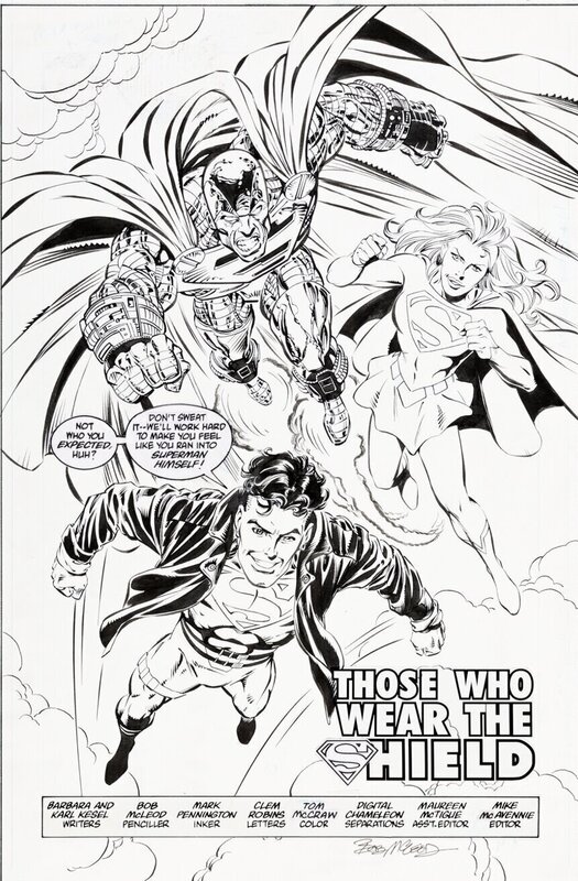 Bob McLeod, Mark Pennington, Team Superman Secret Files and Origins #1 Splash (Superboy, Supergirl, Steel) - Original Illustration