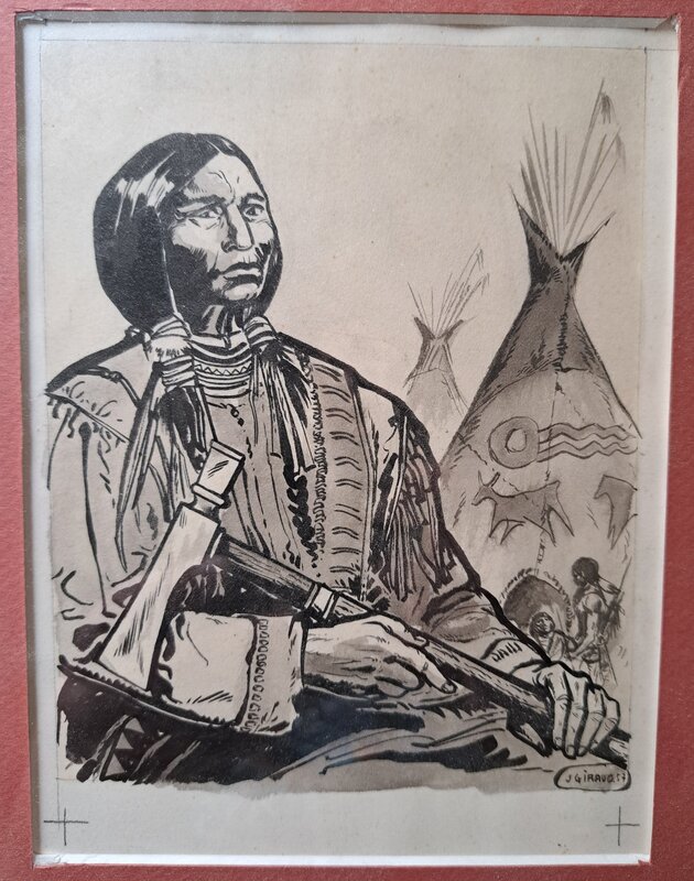 Chef INDIEN ORIGINAL DANS COEUR VAILLANT DEBUT DE JEAN GIRAUD - Illustration originale