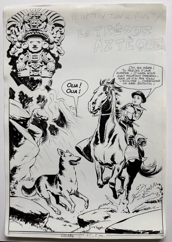 Marcello, Rintintin#110, le trésor Aztèque, planche n°1 de titre, 1969. - Planche originale