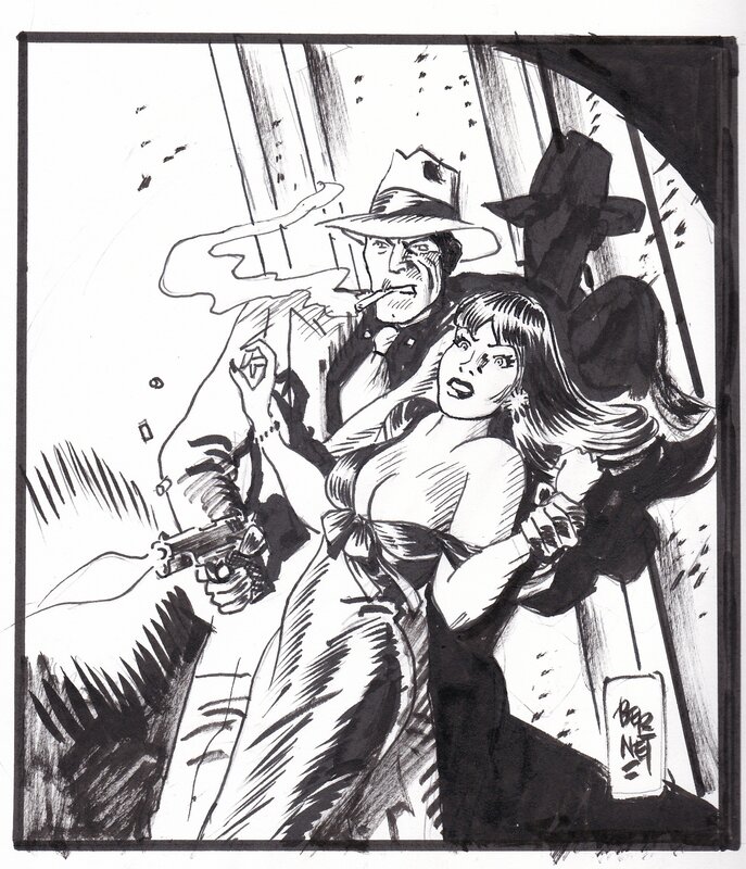 Torpedo with woman par Jordi Bernet - Illustration originale