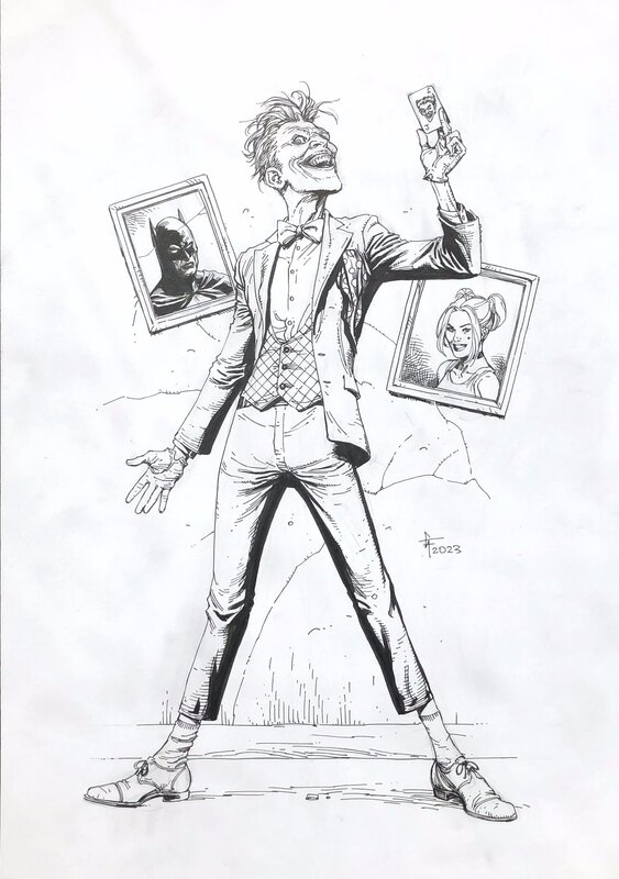 Gary Frank, Joker with pictures of Batman and Harley Quinn - Comic Strip