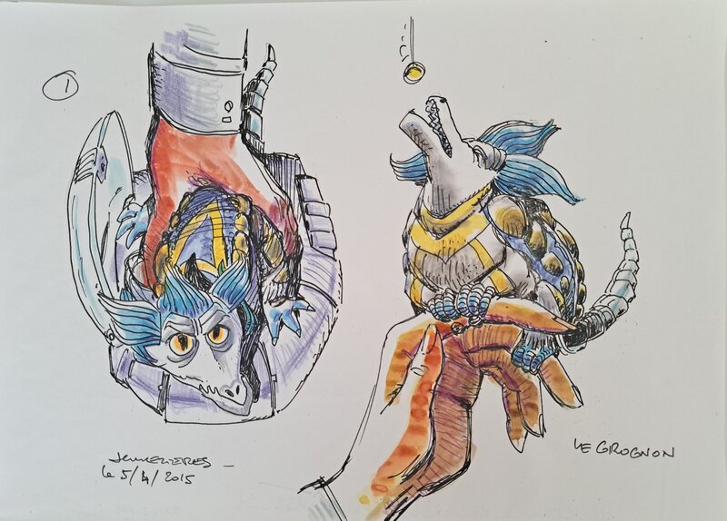 Jean-Claude Mézières, Dessin ORIGINAL préparatoire couleur du grognon du film Valérian de Luc Besson - Œuvre originale