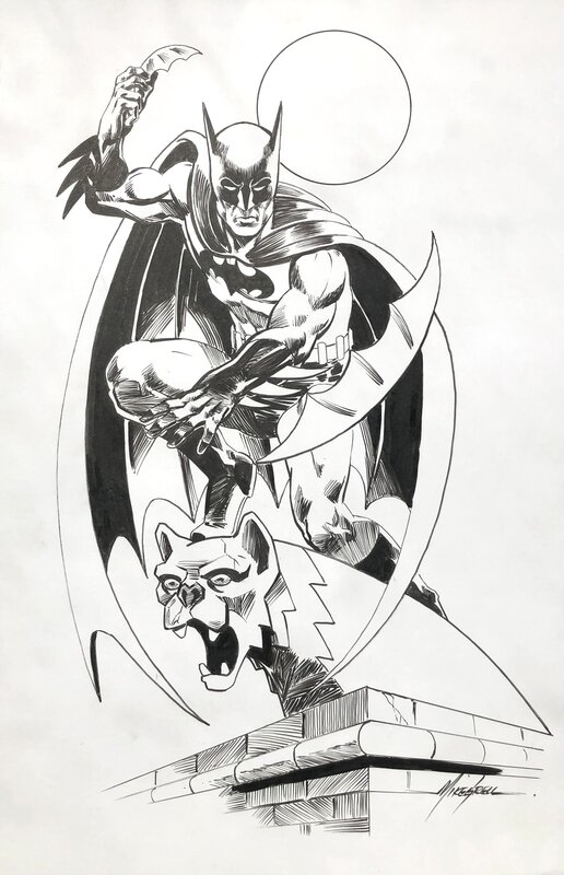 Batman on Gargoyle by Mike Grell - Original Illustration
