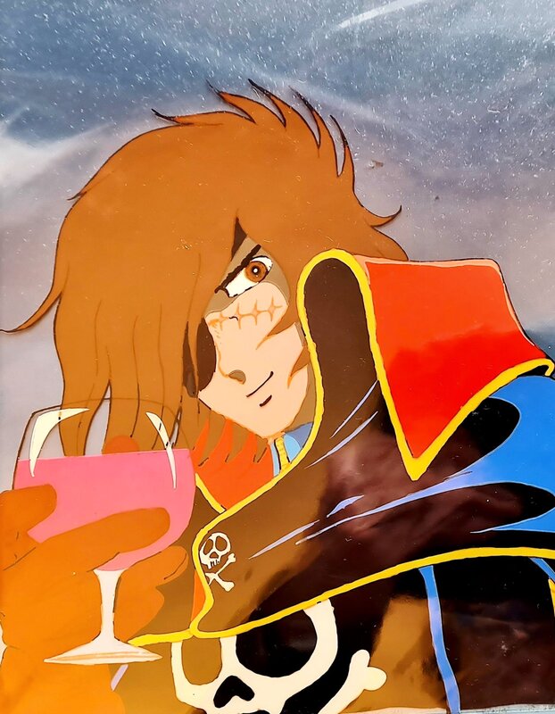 Matsumoto Albator le corsaire de l'espace, Albator au verre, cellulo et fond de production (Toei Animation, 1978-1979)riginaux - Original art