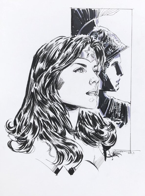 Phil Jimenez, Wonder Woman and greek warrior statue - Illustration originale
