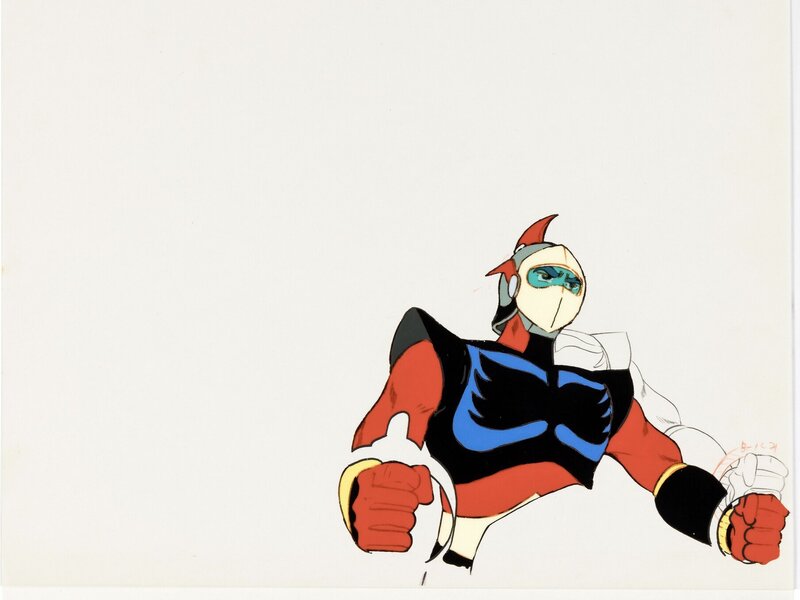 Go nagai, Goldorak, Actarus poings fermés, cellulo et doga de production originaux (Toei Animation, 1975-1977) - Original art