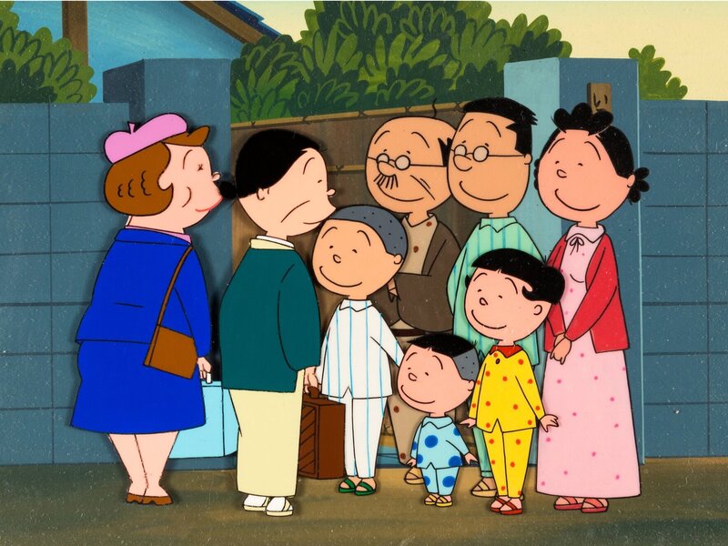 Sazae-san, cellulo de production 2 couches et fond 