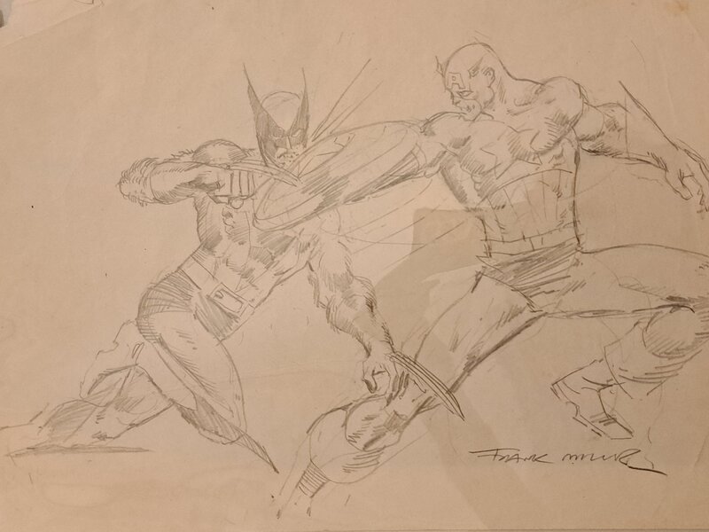 Frank MILLER CAPTAIN AMERICA CONTRE WOLVERINE ORIGINAL ART SKETCH - Original Illustration