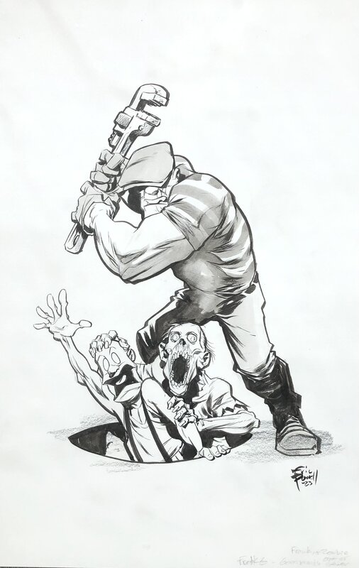 Eric Powell, The Goon, Frankie and friendly zombie - Illustration originale