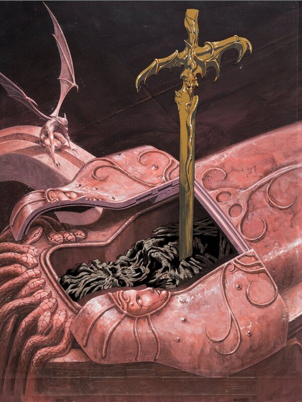 Yoshiaki Kaiwajiri, Vampire Hunter D Carmilla Pan Production Cel Key Master Background Animation Drawing Group of 3 (Madhouse, 2000) - Œuvre originale