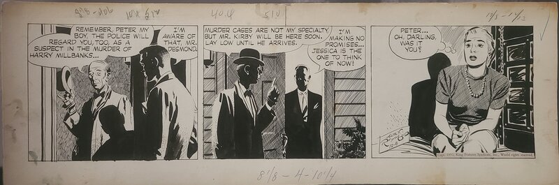Alex Raymond, Rip Kirby - Daily du 08 décembre 1952 - Planche originale