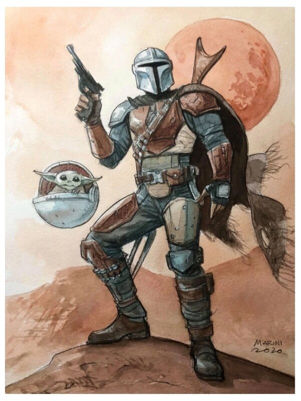 Enrico Marini, Le Mandolorian et le phénomène Grogu  (notoriété, merchandising) - Original Illustration