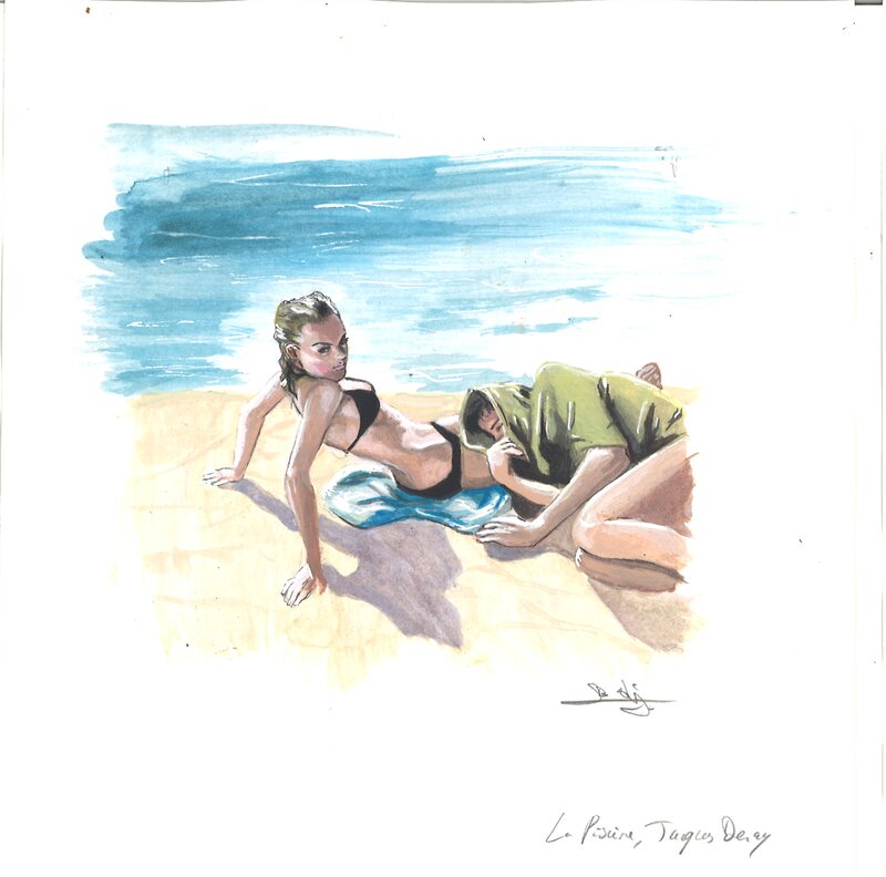 For sale - Sylvain Bordesoules - La piscine - Original Illustration