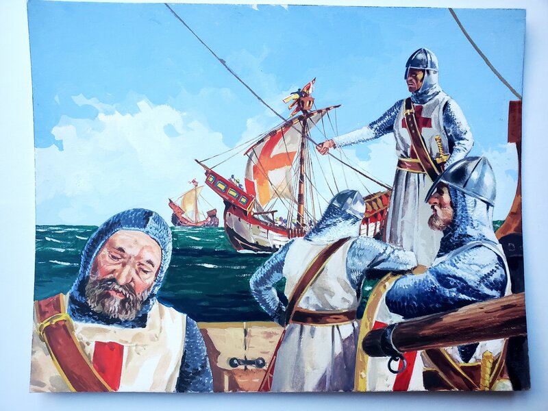 Aldo La Duca, LA BATTAGLIA DELLE REPUBBLICHE MARINARE couleur directe - Planche originale