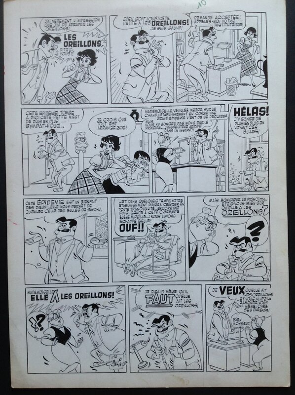 En vente - Marin Mireille a l'école planche originale 10 , Dessin encre de chine + Couleur au dos . Éo Mireille Année 50 . - Planche originale
