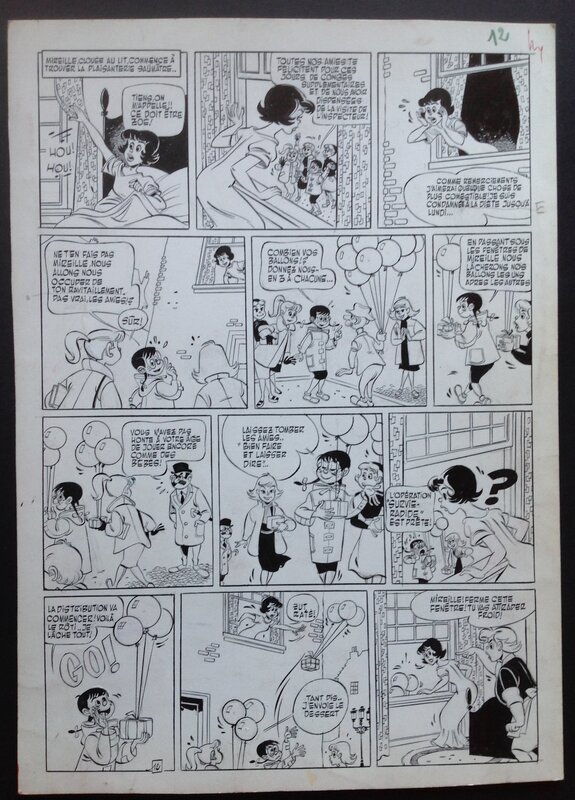 En vente - Marin Mireille a l'école planche originale 12 , Dessin encre de chine + Couleur au dos . Éo Mireille Année 50 . - Planche originale