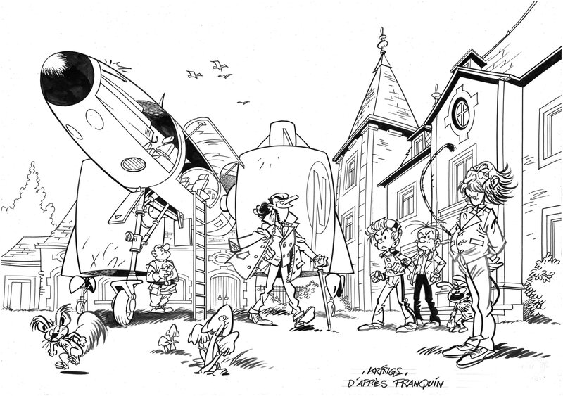 Jean-Marc Krings, Spirou, Fantasio, Zorgclub et Champignac (Robbedoes en Kwabbernoot) - Illustration originale