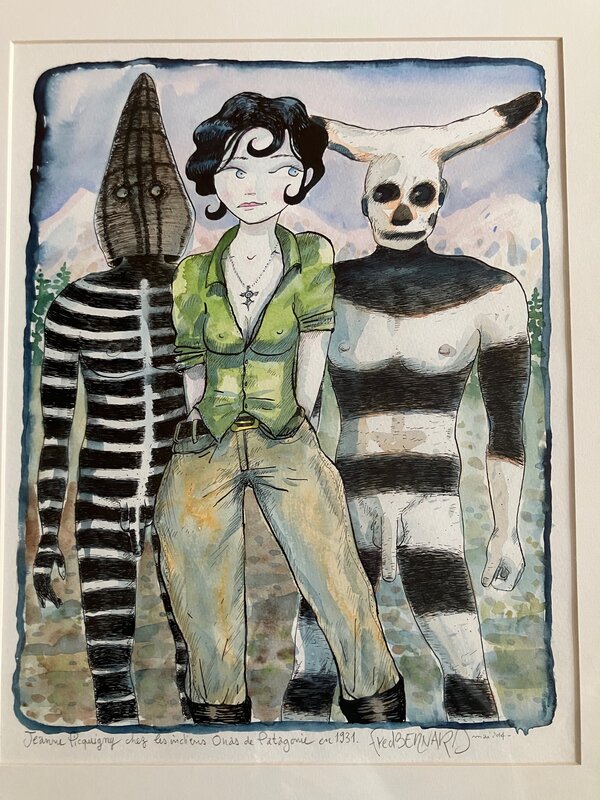 Fred Bernard, Jeanne Picquigny chez les Indiens Onas de Patagonie en 1931 - Original Illustration