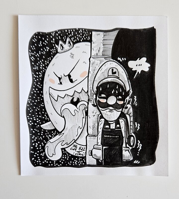 En vente - Dessin original de l'Inktober 2019 : Luigi's Mansion par oTTami ! - Illustration originale