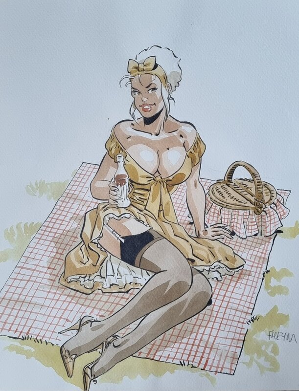 Félix Meynet, Déjeuner sur l'herbe - Original Illustration