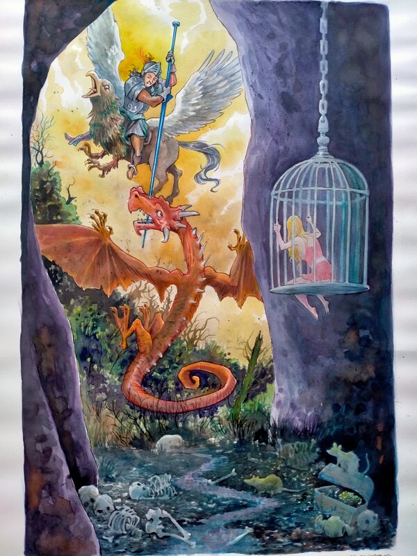 For sale - Ruggiero e Angelica by Davide Garota - Original Illustration