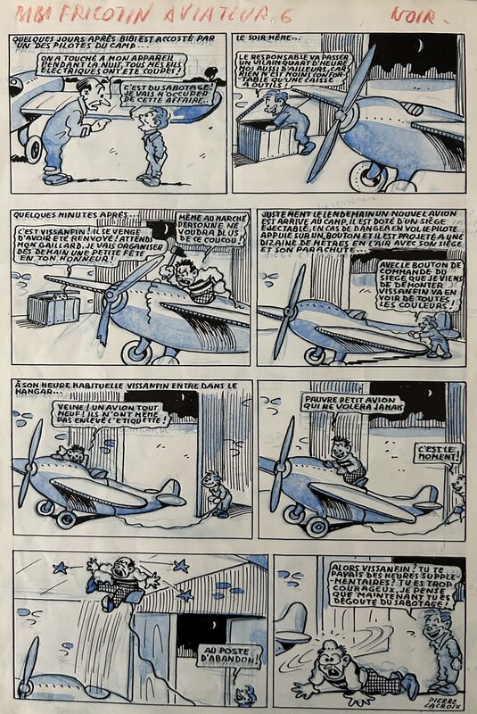 Pierre Lacroix, Louis Forton, Debois, Lacroix, Bibi Fricotin aviateur, planche n°6, 1950. - Comic Strip
