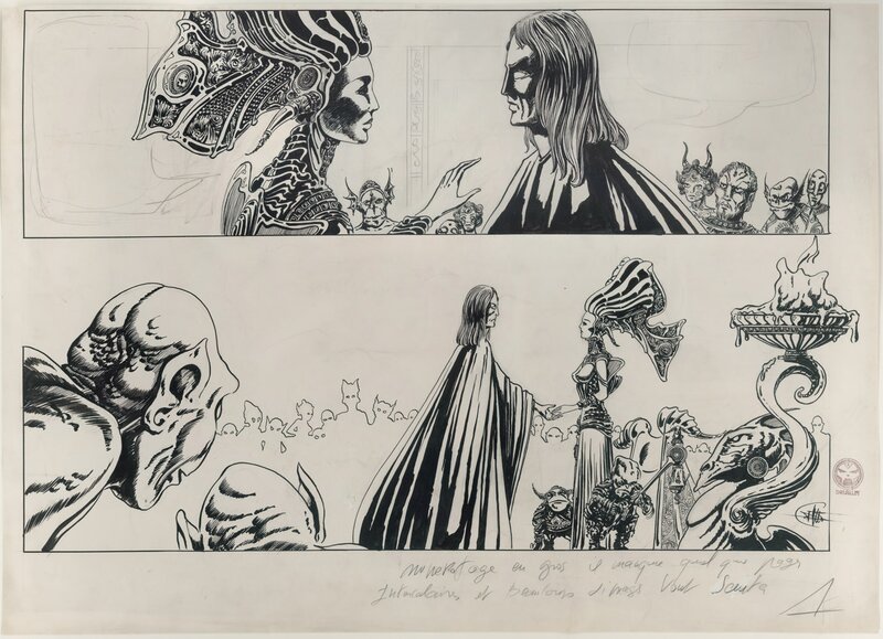 En vente - Philippe Druillet, La saga d'Elric le Nécromancien - demi planche originale inédite - Planche originale