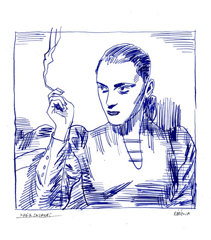 En vente - Frédéric Rébéna - Maria Casarès - Illustration originale