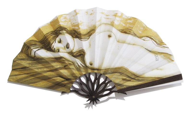 For sale - Olivier Ledroit, Illustration originale montée sur éventail - Original Illustration