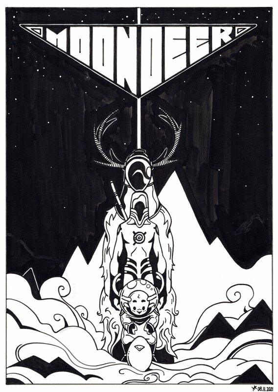 En vente - Yohann Kavege, 2021 - Moon deer : Ex Libris - Illustration originale