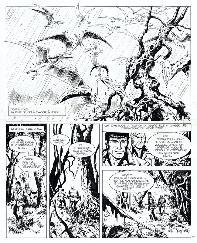 En vente - William Vance, Henri Vernes, 1975 - Bob Morane : le Temple des Dinosaures - Planche originale