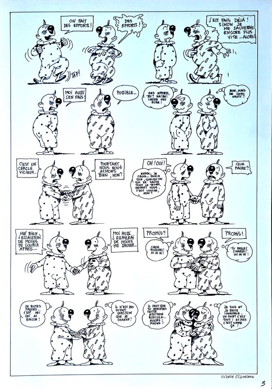 Claveloux, Histoire de clounes, P 3, signée - Original Illustration