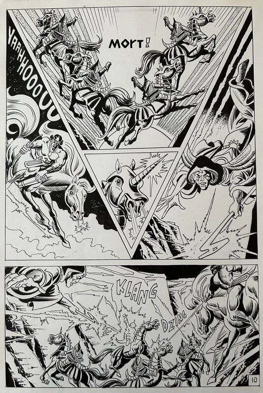 Franco Oneta, Jean-Yves Mitton, Jacques Lennoz, Franck Honnest, Jack Lenoz, Oneta, Mustang#9, La guerre des Gronz, épisode inédit, planche n°10, Mustang#62, 1981. - Planche originale